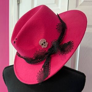 Pink Cowgirl Hat with Black Lace Detail